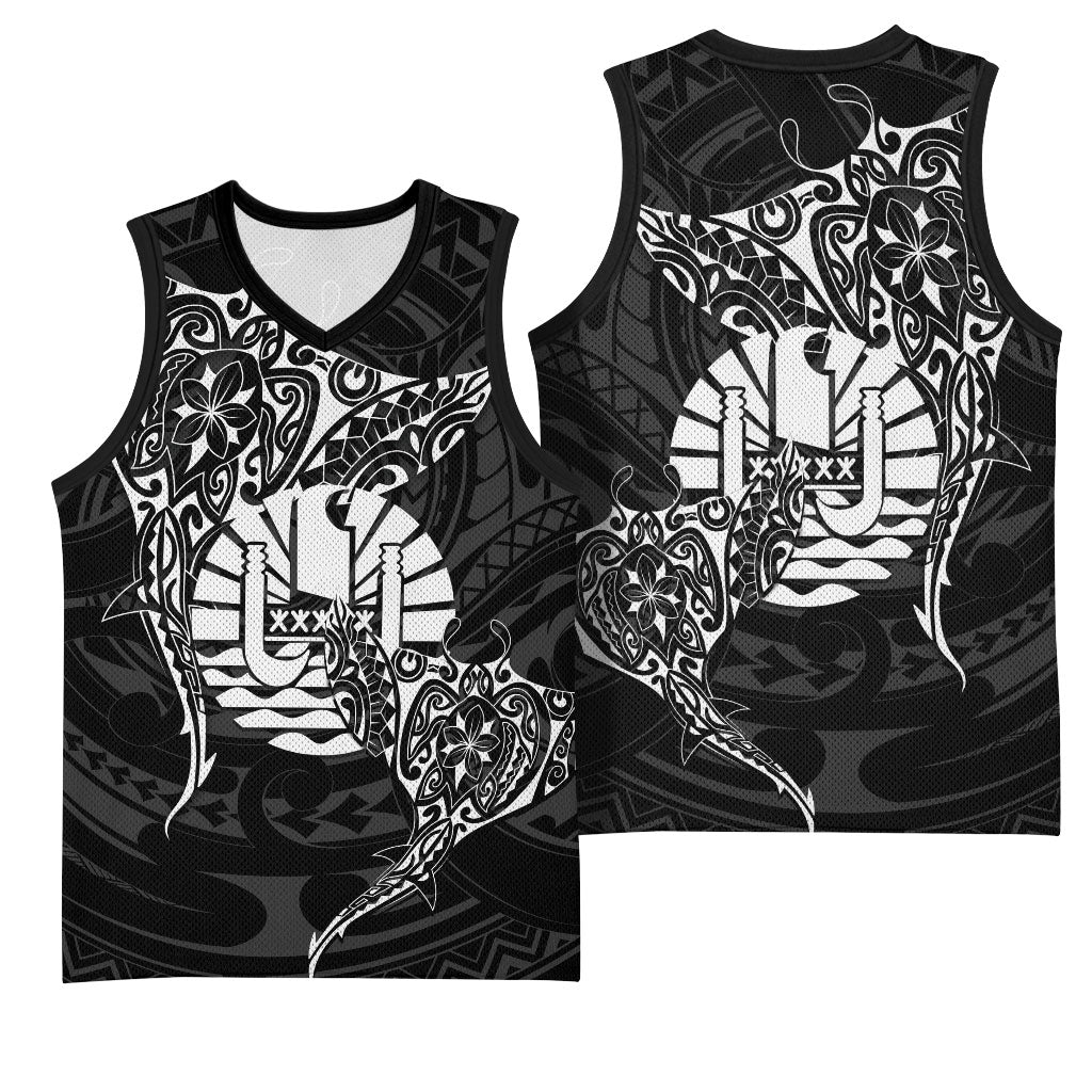 French Polynesia Manta Ray Tattoo Basketball Jersey Tahiti Hahalua Turtle Shark Black Color