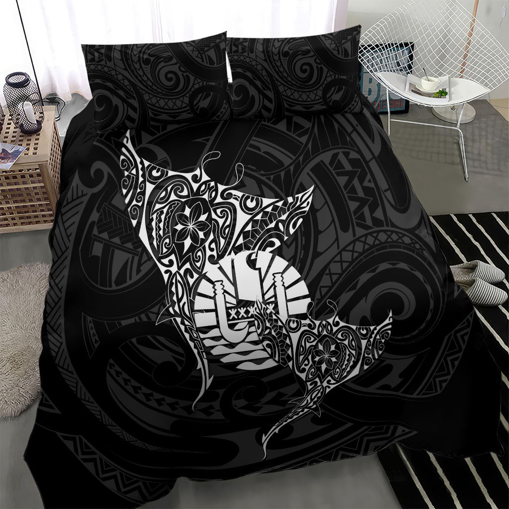 French Polynesia Manta Ray Tattoo Bedding Set Tahiti Hahalua Turtle Shark Black Color LT14 - Polynesian Pride