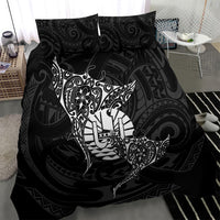 French Polynesia Manta Ray Tattoo Bedding Set Tahiti Hahalua Turtle Shark Black Color LT14 - Polynesian Pride