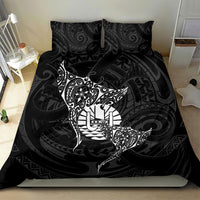 French Polynesia Manta Ray Tattoo Bedding Set Tahiti Hahalua Turtle Shark Black Color LT14 - Polynesian Pride