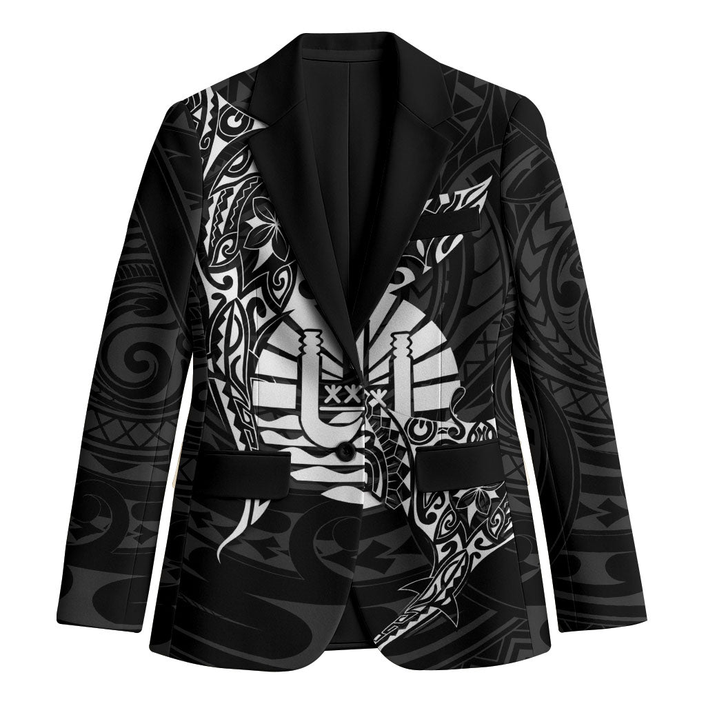 French Polynesia Manta Ray Tattoo Blazer Tahiti Hahalua Turtle Shark Black Color LT14 Unisex Black - Polynesian Pride