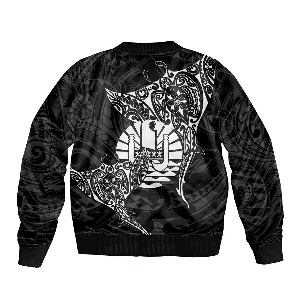 French Polynesia Manta Ray Tattoo Bomber Jacket Tahiti Hahalua Turtle Shark Black Color LT14 - Polynesian Pride