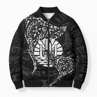 French Polynesia Manta Ray Tattoo Bomber Puffer Jacket Tahiti Hahalua Turtle Shark Black Color