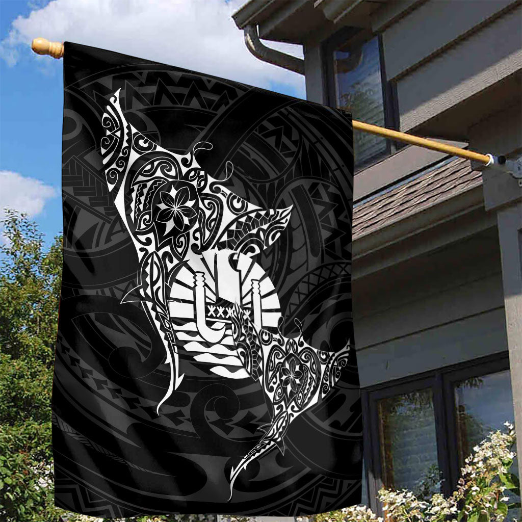 French Polynesia Manta Ray Tattoo Garden Flag Tahiti Hahalua Turtle Shark Black Color LT14 - Polynesian Pride