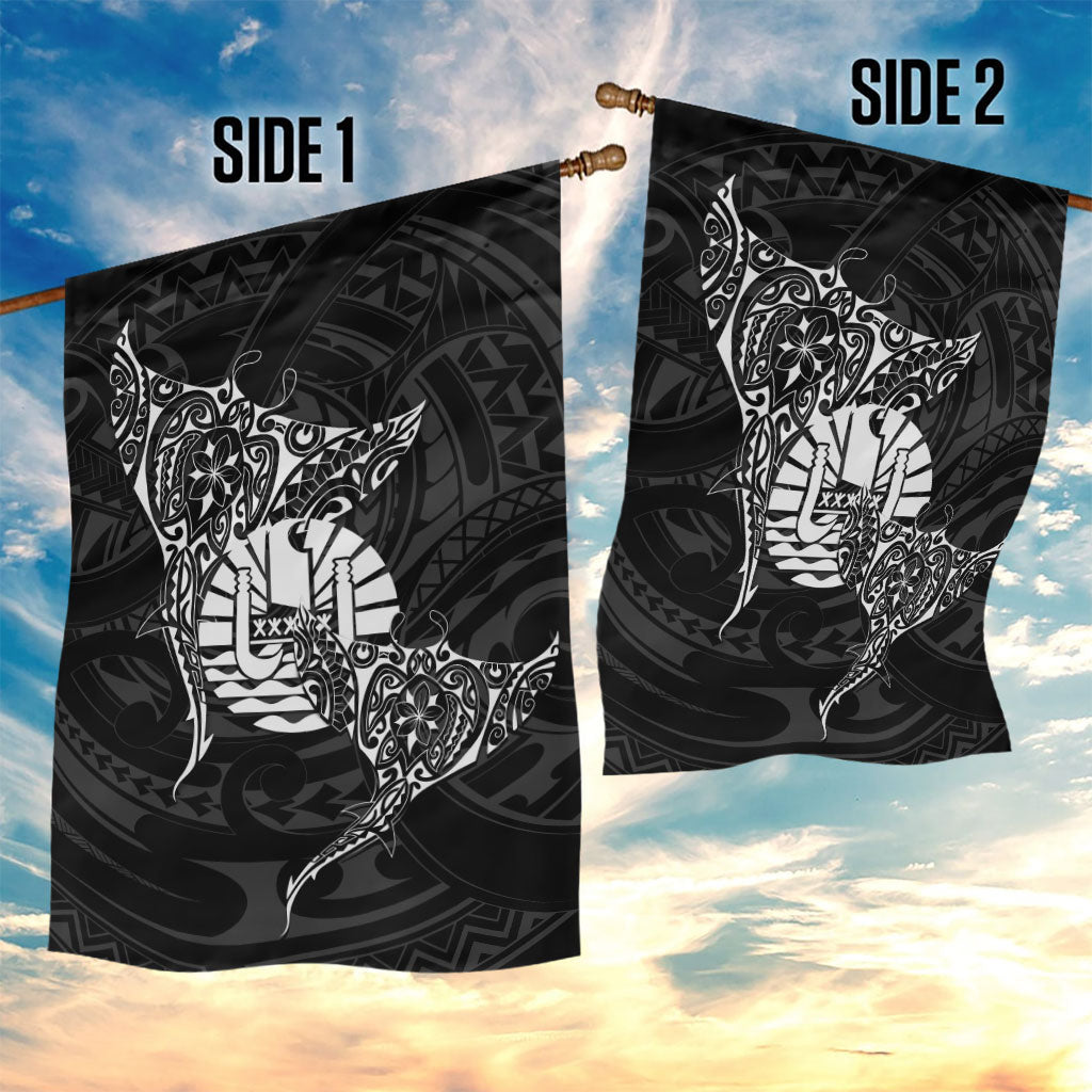 French Polynesia Manta Ray Tattoo Garden Flag Tahiti Hahalua Turtle Shark Black Color LT14 - Polynesian Pride