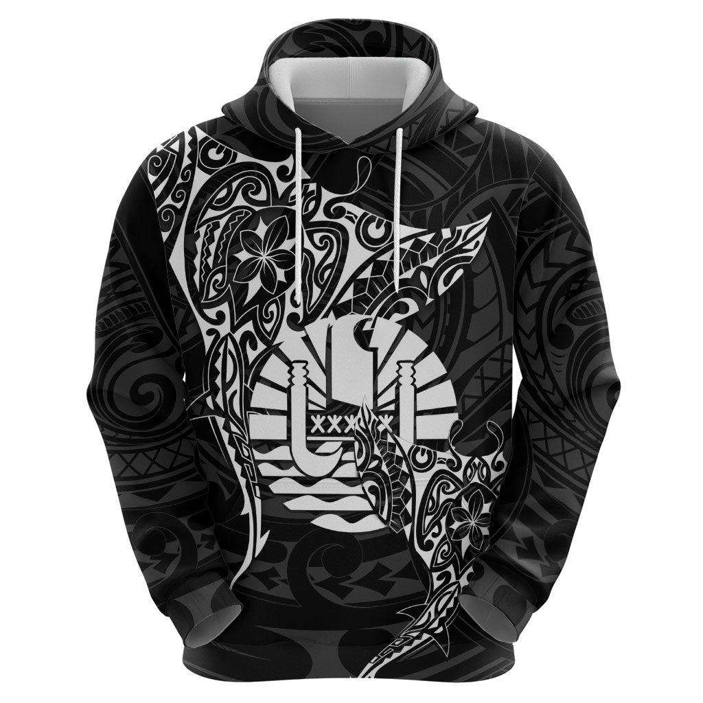 French Polynesia Manta Ray Tattoo Hoodie Tahiti Hahalua Turtle Shark Black Color LT14 - Polynesian Pride