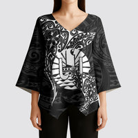 French Polynesia Manta Ray Tattoo Kimono Sleeve Blouse Tahiti Hahalua Turtle Shark Black Color