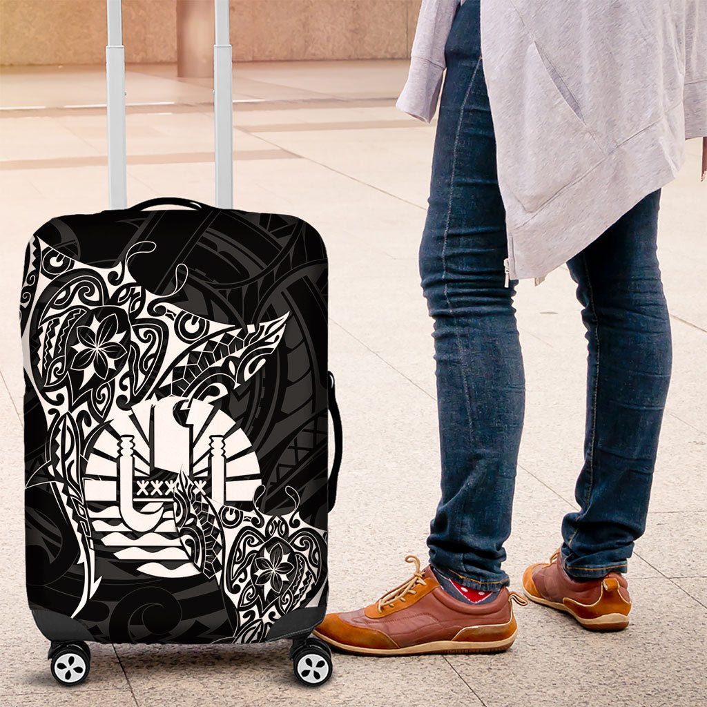 French Polynesia Manta Ray Tattoo Luggage Cover Tahiti Hahalua Turtle Shark Black Color