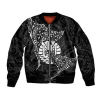 French Polynesia Manta Ray Tattoo Sleeve Zip Bomber Jacket Tahiti Hahalua Turtle Shark Black Color LT14 Unisex Black - Polynesian Pride