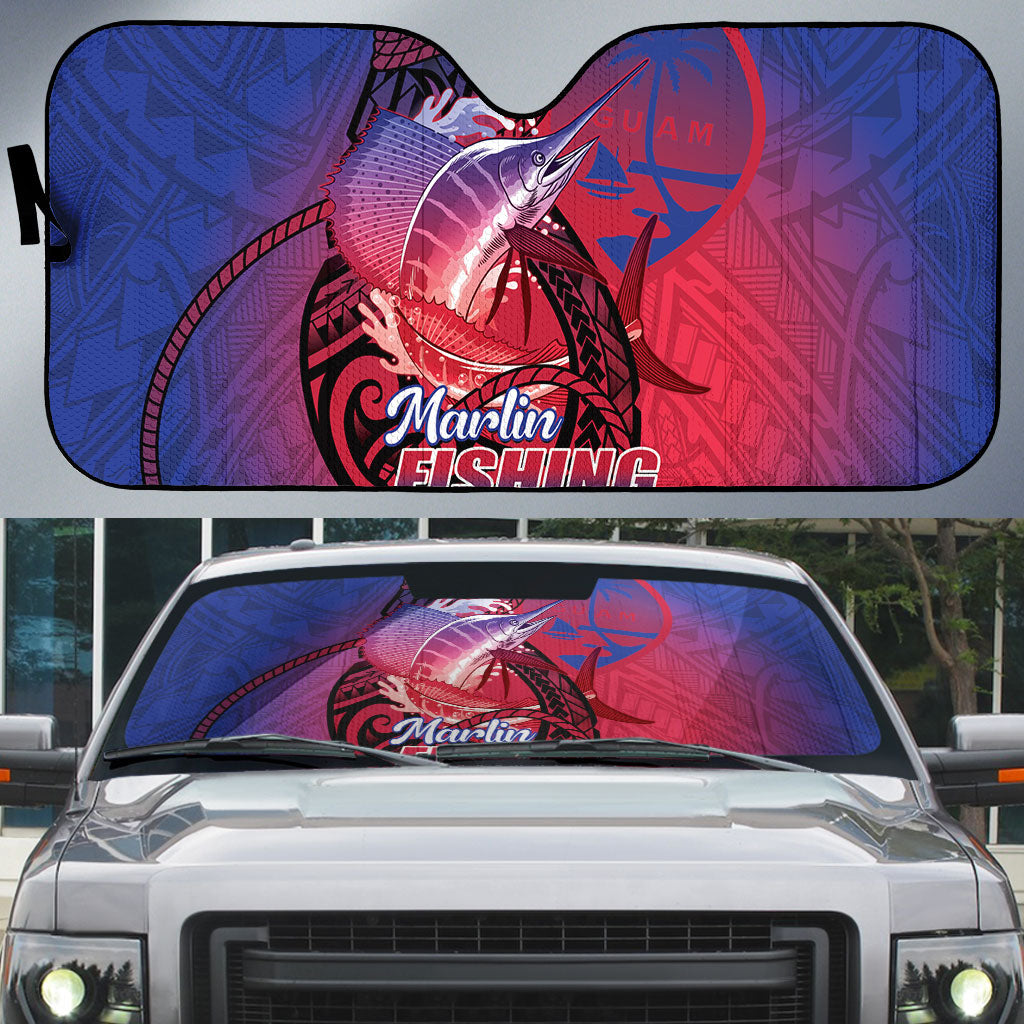 Guam Blue Marlin Fishing Auto Sun Shade Guahan Fish Hook Tattoo