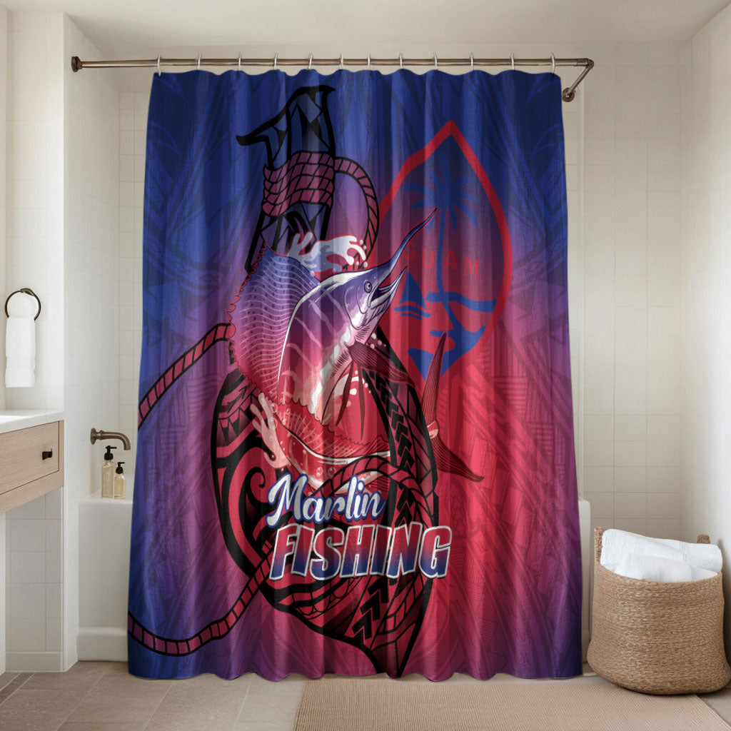 Guam Blue Marlin Fishing Bathroom Set Guahan Fish Hook Tattoo LT14 Shower Curtain Only Blue - Polynesian Pride