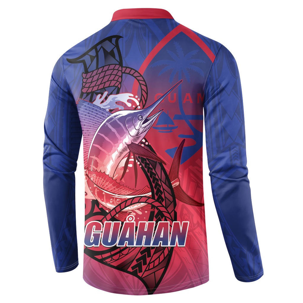Guam Blue Marlin Fishing Button Sweatshirt Guahan Fish Hook Tattoo