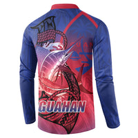 Guam Blue Marlin Fishing Button Sweatshirt Guahan Fish Hook Tattoo