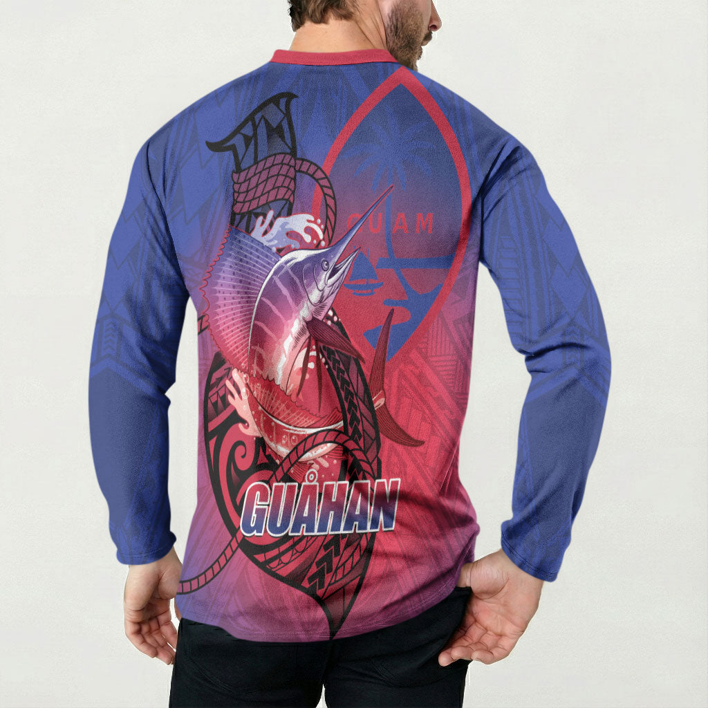 Guam Blue Marlin Fishing Button Sweatshirt Guahan Fish Hook Tattoo
