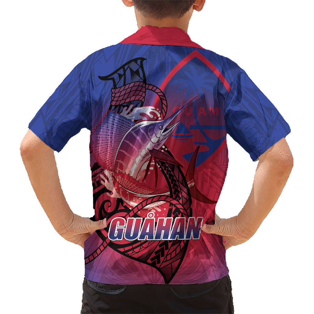 Guam Blue Marlin Fishing Family Matching Short Sleeve Bodycon Dress and Hawaiian Shirt Guahan Fish Hook Tattoo