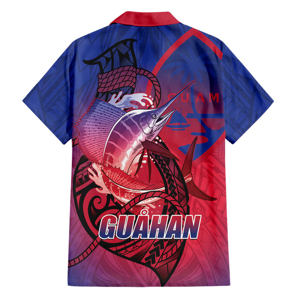 Guam Blue Marlin Fishing Family Matching Short Sleeve Bodycon Dress and Hawaiian Shirt Guahan Fish Hook Tattoo