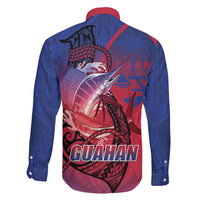 Guam Blue Marlin Fishing Family Matching Short Sleeve Bodycon Dress and Hawaiian Shirt Guahan Fish Hook Tattoo
