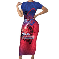Guam Blue Marlin Fishing Family Matching Short Sleeve Bodycon Dress and Hawaiian Shirt Guahan Fish Hook Tattoo