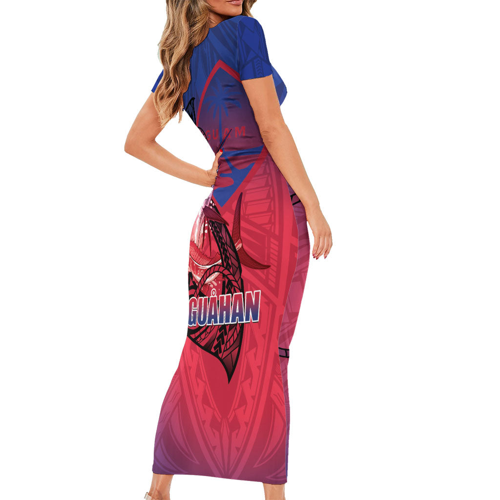 Guam Blue Marlin Fishing Family Matching Short Sleeve Bodycon Dress and Hawaiian Shirt Guahan Fish Hook Tattoo