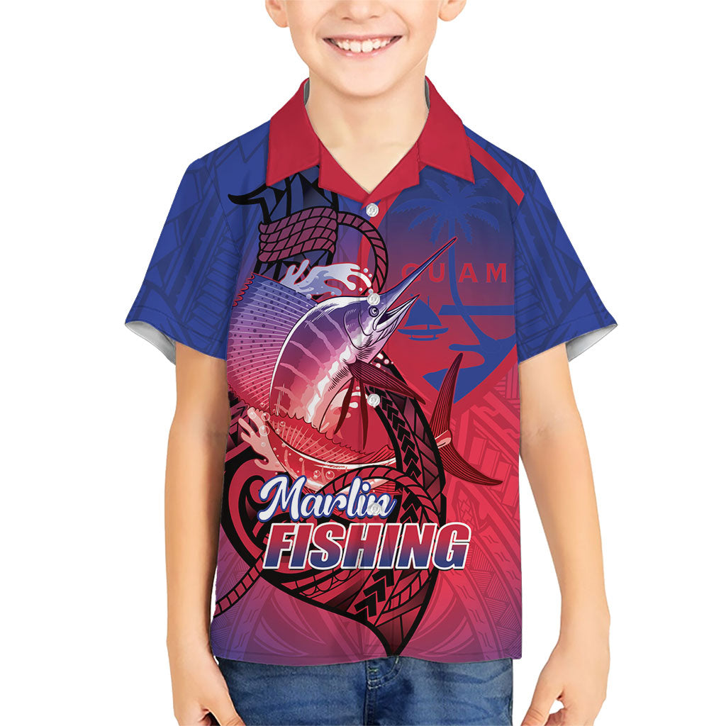 Guam Blue Marlin Fishing Family Matching Short Sleeve Bodycon Dress and Hawaiian Shirt Guahan Fish Hook Tattoo