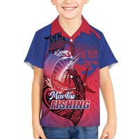 Guam Blue Marlin Fishing Family Matching Short Sleeve Bodycon Dress and Hawaiian Shirt Guahan Fish Hook Tattoo