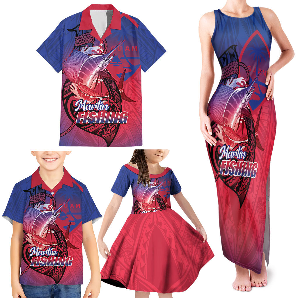 Guam Blue Marlin Fishing Family Matching Tank Maxi Dress and Hawaiian Shirt Guahan Fish Hook Tattoo