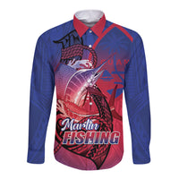Guam Blue Marlin Fishing Long Sleeve Button Shirt Guahan Fish Hook Tattoo
