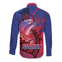 Guam Blue Marlin Fishing Long Sleeve Button Shirt Guahan Fish Hook Tattoo
