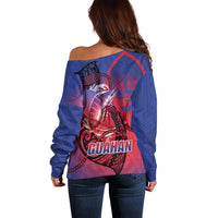 Guam Blue Marlin Fishing Off Shoulder Sweater Guahan Fish Hook Tattoo LT14 - Polynesian Pride