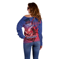 Guam Blue Marlin Fishing Off Shoulder Sweater Guahan Fish Hook Tattoo LT14 - Polynesian Pride