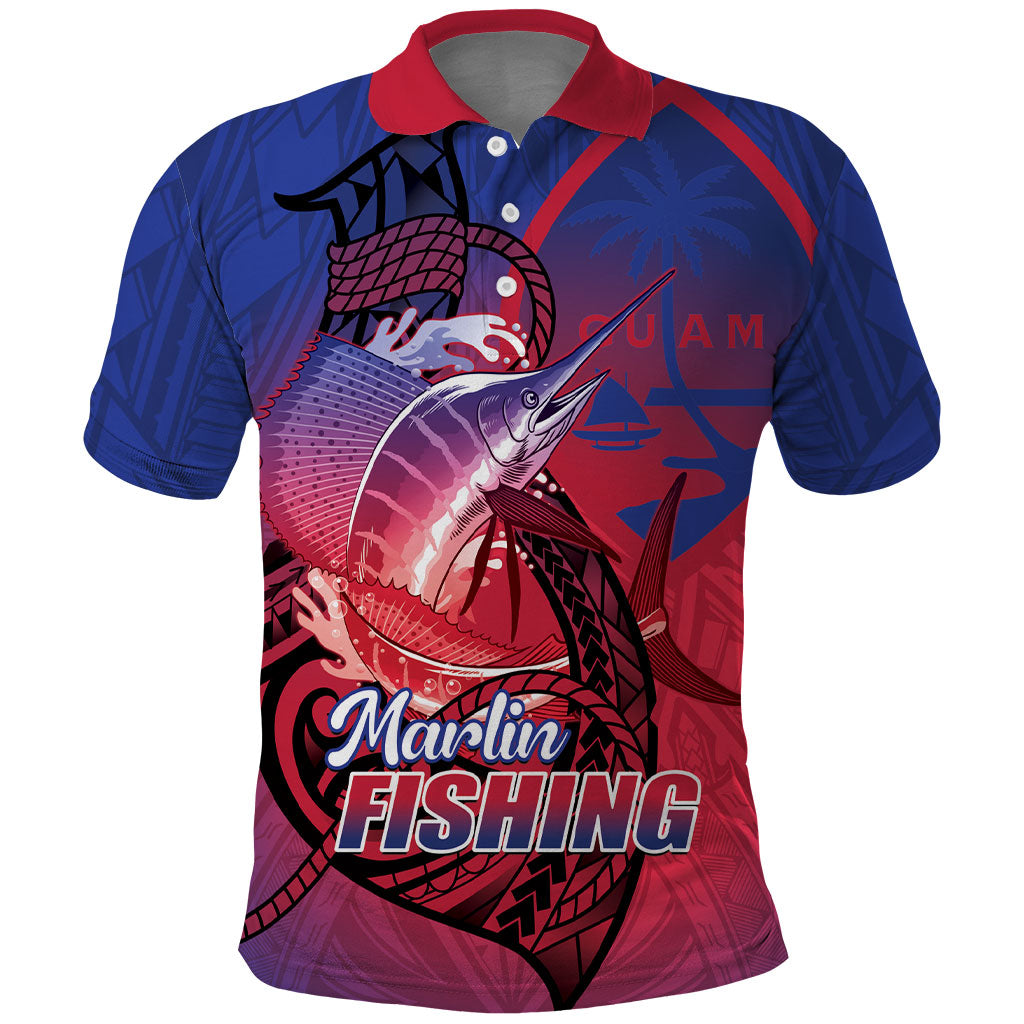 Guam Blue Marlin Fishing Polo Shirt Guahan Fish Hook Tattoo