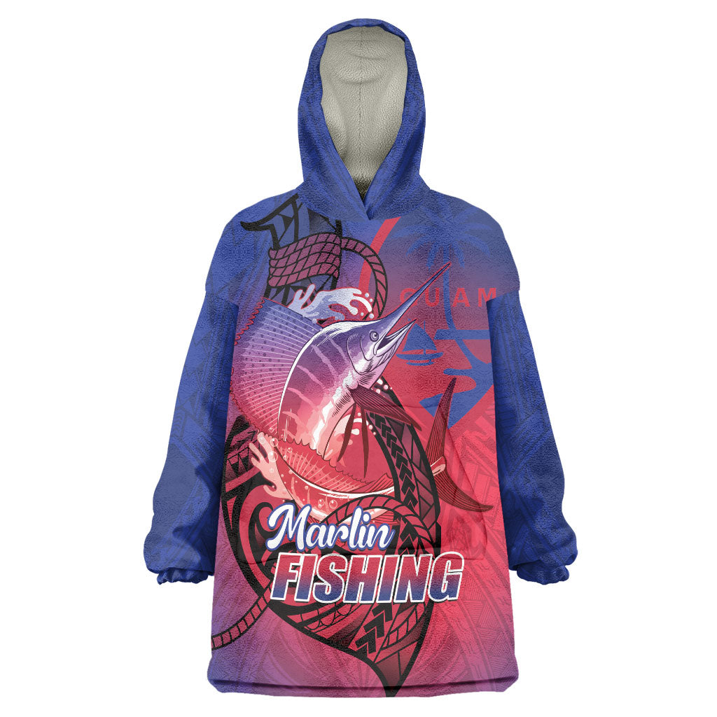 Guam Blue Marlin Fishing Wearable Blanket Hoodie Guahan Fish Hook Tattoo
