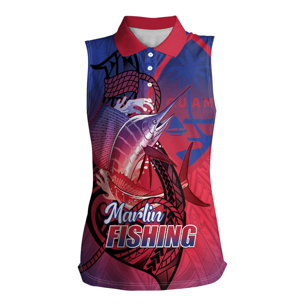 Guam Blue Marlin Fishing Women Sleeveless Polo Shirt Guahan Fish Hook Tattoo