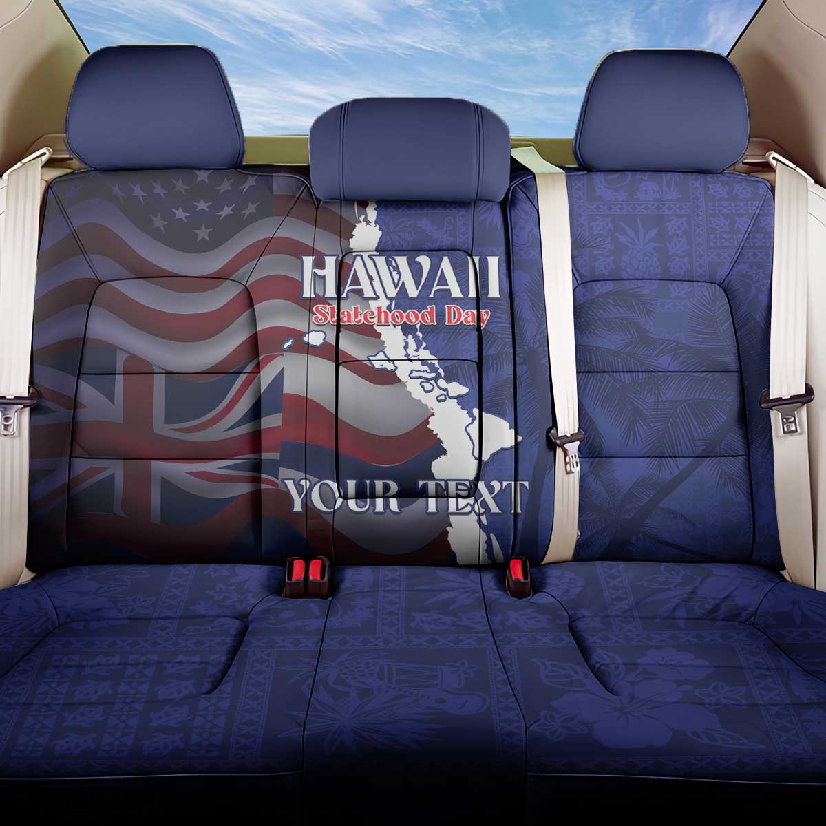 Personalized Hawaii Statehood Day Back Car Seat Cover 66th Anniversary - Polynesian Pride