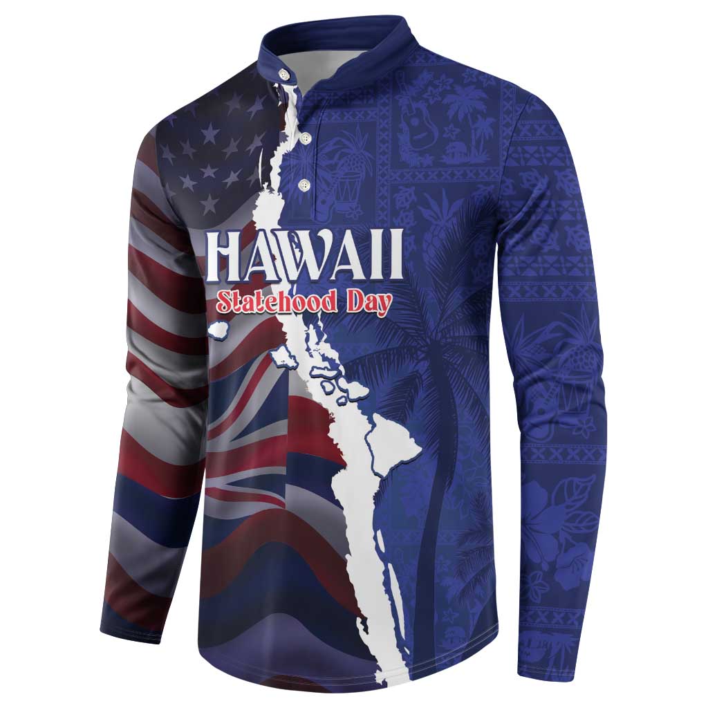 Personalized Hawaii Statehood Day Button Sweatshirt 66th Anniversary - Polynesian Pride