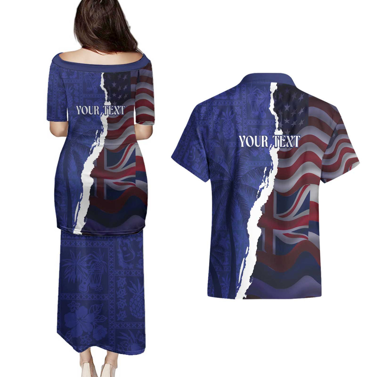 Personalized Hawaii Statehood Day Couples Matching Puletasi and Hawaiian Shirt 66th Anniversary - Polynesian Pride