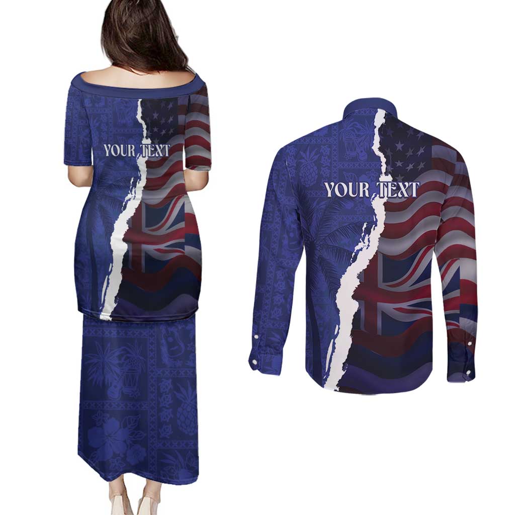 Personalized Hawaii Statehood Day Couples Matching Puletasi and Long Sleeve Button Shirt 66th Anniversary - Polynesian Pride