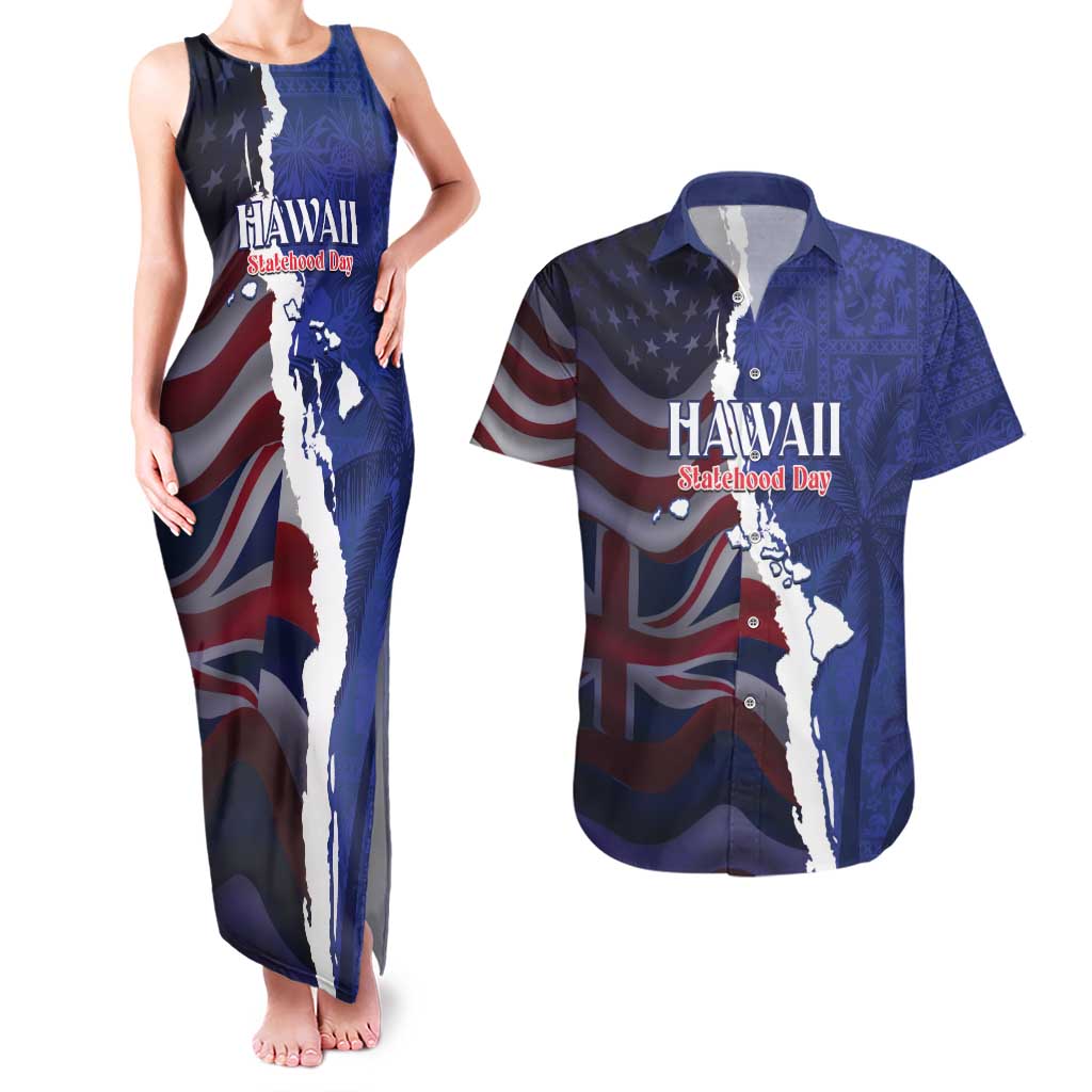 Personalized Hawaii Statehood Day Couples Matching Tank Maxi Dress and Hawaiian Shirt 66th Anniversary - Polynesian Pride