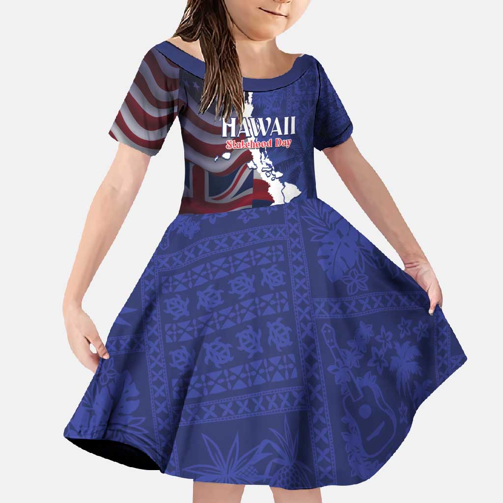 Personalized Hawaii Statehood Day Family Matching Long Sleeve Bodycon Dress and Hawaiian Shirt 66th Anniversary LT14 Daughter's Dress Blue - Polynesian Pride