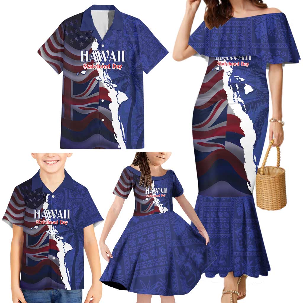 Personalized Hawaii Statehood Day Family Matching Mermaid Dress and Hawaiian Shirt 66th Anniversary - Polynesian Pride