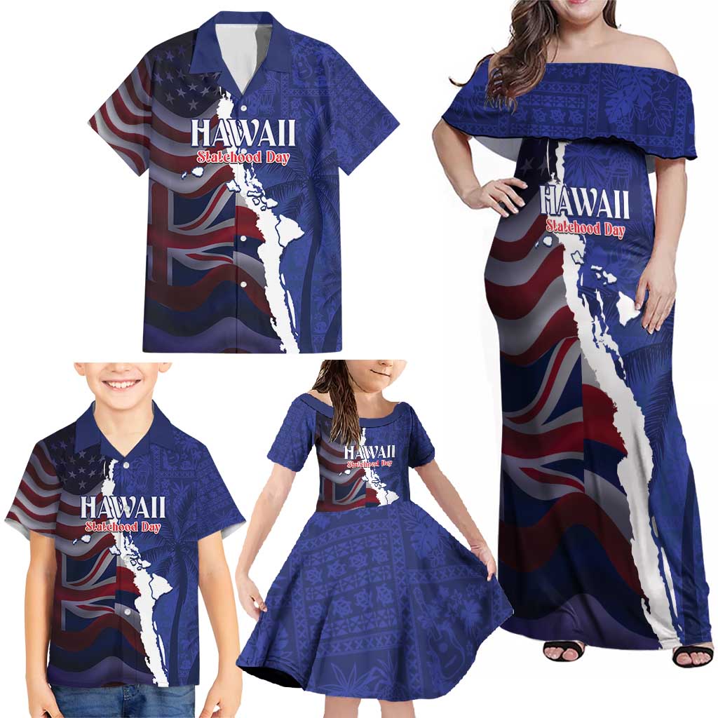 Personalized Hawaii Statehood Day Family Matching Off Shoulder Maxi Dress and Hawaiian Shirt 66th Anniversary - Polynesian Pride