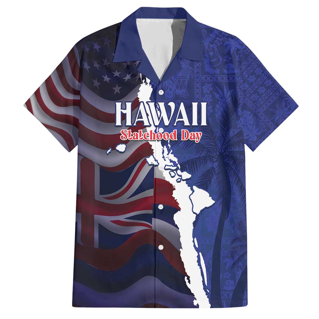 Personalized Hawaii Statehood Day Family Matching Off Shoulder Short Dress and Hawaiian Shirt 66th Anniversary LT14 Dad's Shirt - Short Sleeve Blue - Polynesian Pride