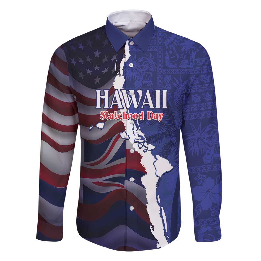 Personalized Hawaii Statehood Day Family Matching Summer Maxi Dress and Hawaiian Shirt 66th Anniversary LT14 Dad's Shirt - Long Sleeve Blue - Polynesian Pride