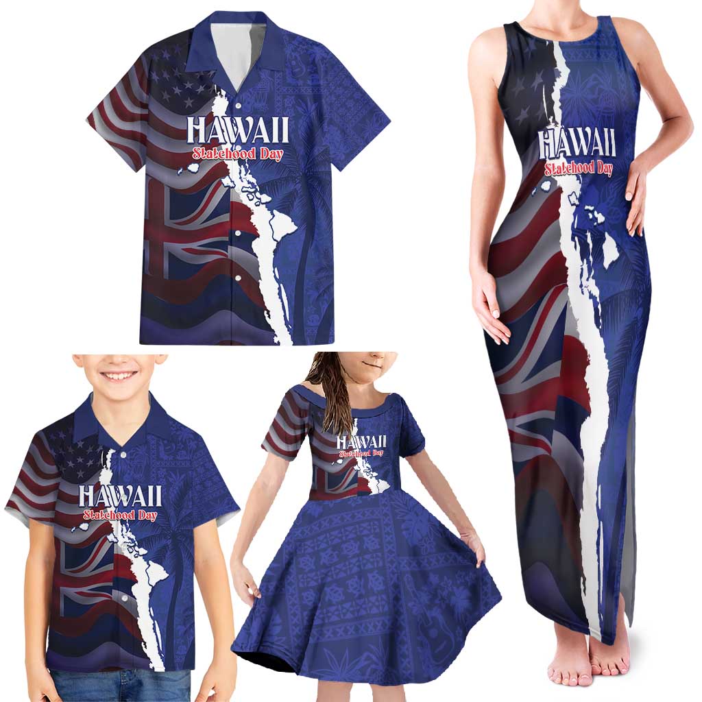 Personalized Hawaii Statehood Day Family Matching Tank Maxi Dress and Hawaiian Shirt 66th Anniversary - Polynesian Pride