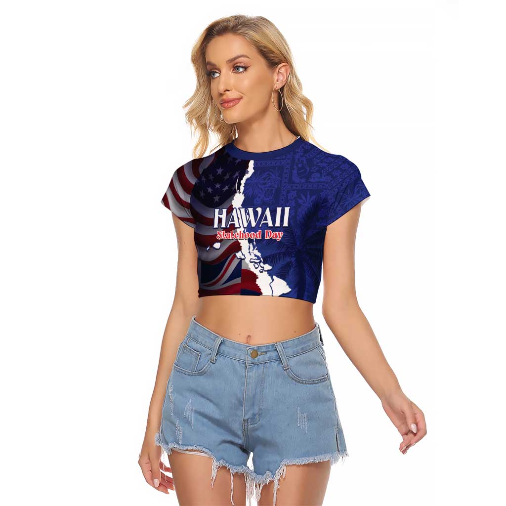 Personalized Hawaii Statehood Day Raglan Cropped T Shirt 66th Anniversary LT14 Female Blue - Polynesian Pride