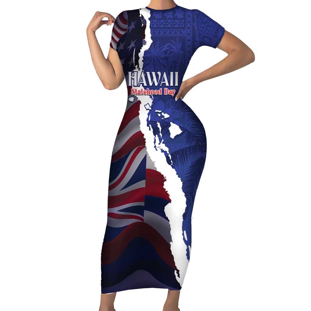 Personalized Hawaii Statehood Day Short Sleeve Bodycon Dress 66th Anniversary - Polynesian Pride