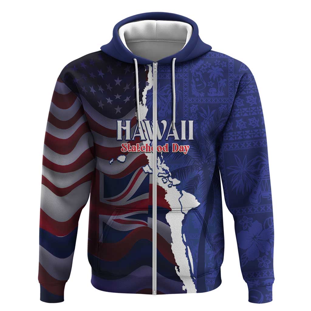 Personalized Hawaii Statehood Day Zip Hoodie 66th Anniversary LT14 Zip Hoodie Blue - Polynesian Pride