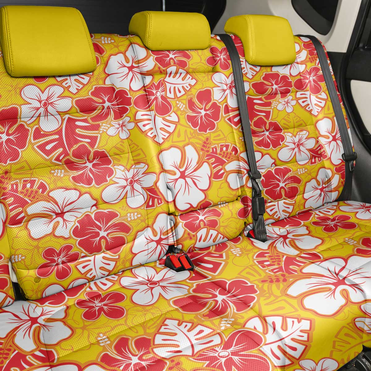 Yellow Hawaii Hibiscus Back Car Seat Cover Tropical Flowers Seamless Pattern - Polynesian Pride