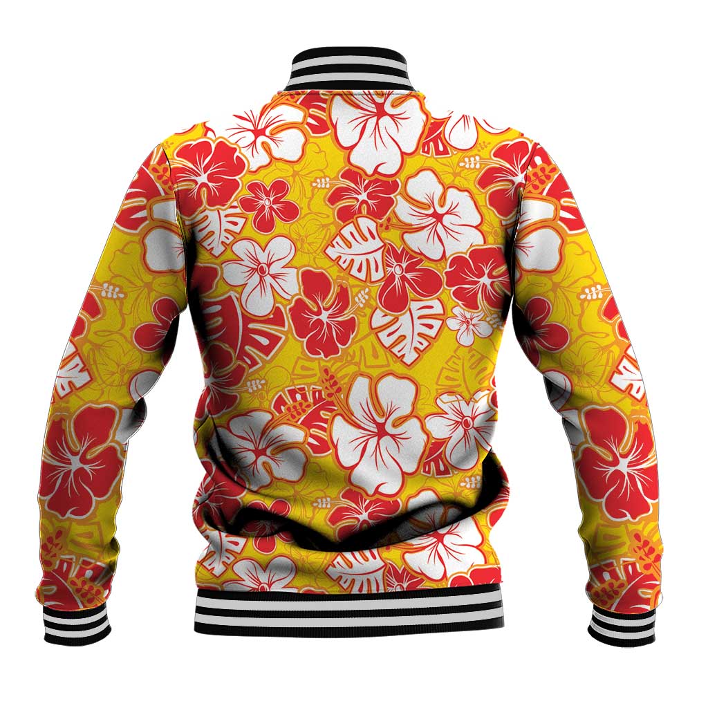 Yellow Hawaii Hibiscus Baseball Jacket Tropical Flowers Seamless Pattern - Polynesian Pride