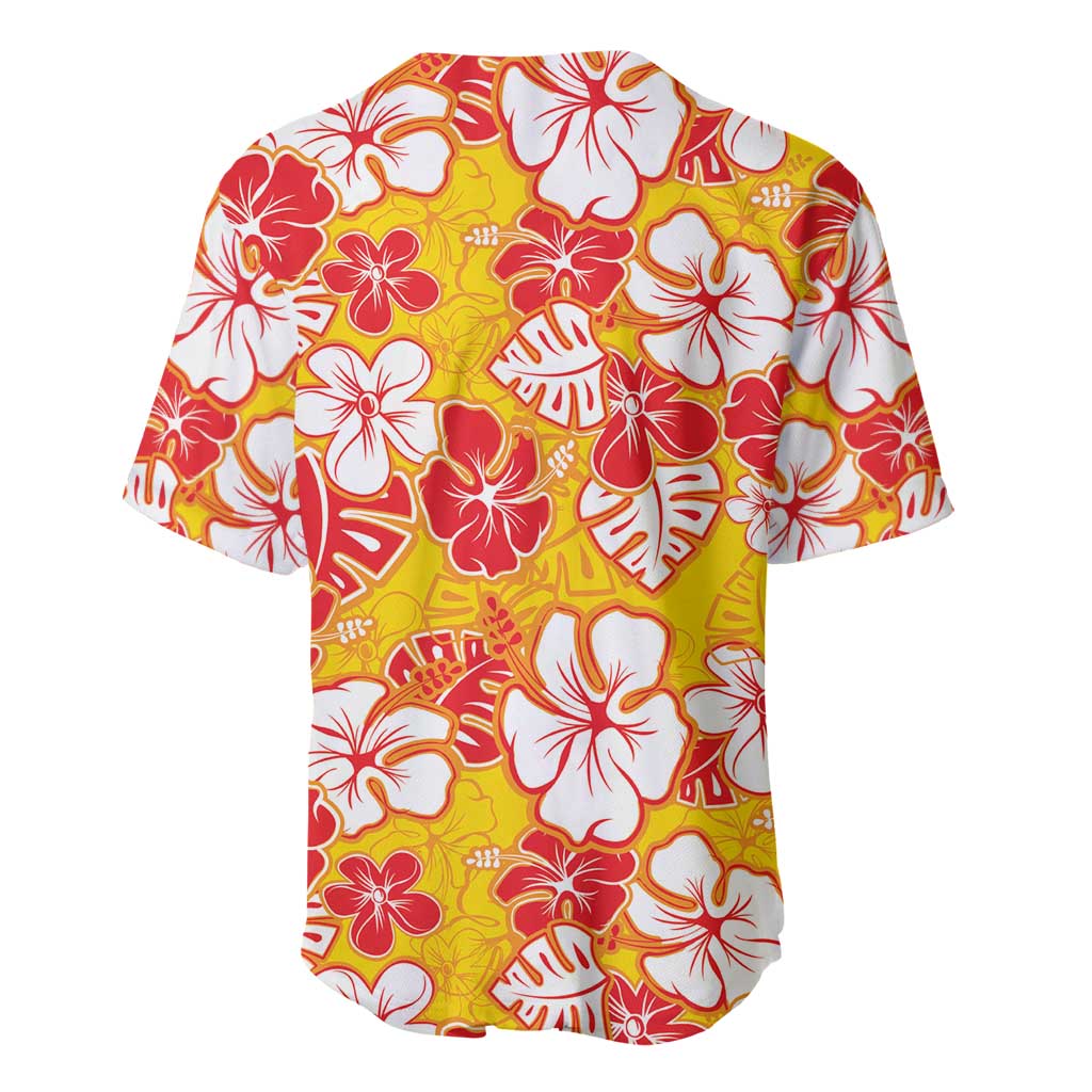 Yellow Hawaii Hibiscus Baseball Jersey Tropical Flowers Seamless Pattern - Polynesian Pride